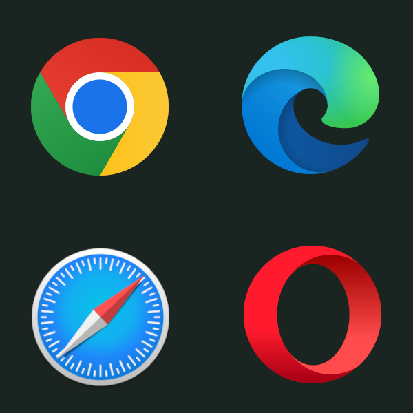 logos of Chrome, Edge, Safari, Opera